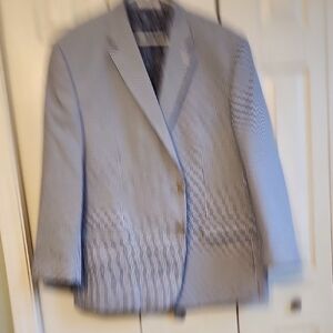 Chaps Gingham Blue And White Checkered Paisley Lined Blazer 50R